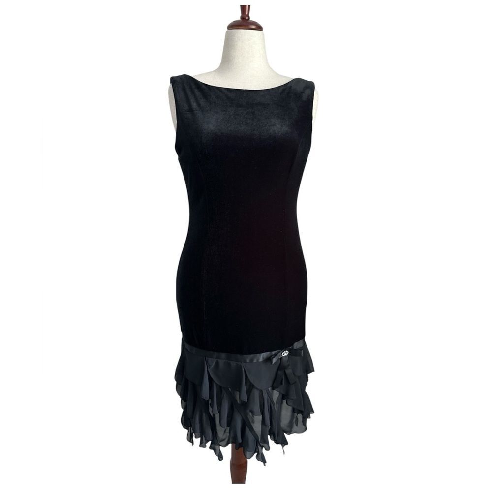 Vintage Jessica Howard Velvet & Chiffon Cocktail Dress Size 10 Y2K Glam Made USA